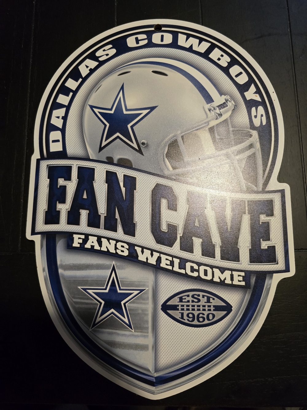 NFL Dallas Cowboys Blue and White Wood Fan Cave Sign 11"×17"